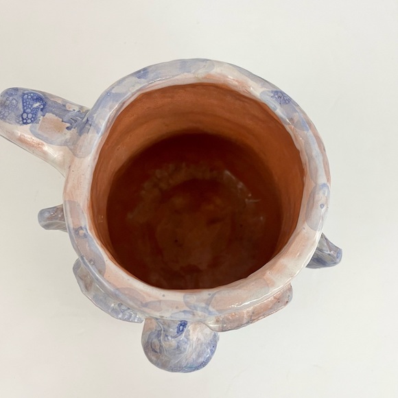 Studio Art Pottery Face Mug Fish Lips Artist Signed Purple White Cream Decor - Picture 8 of 13